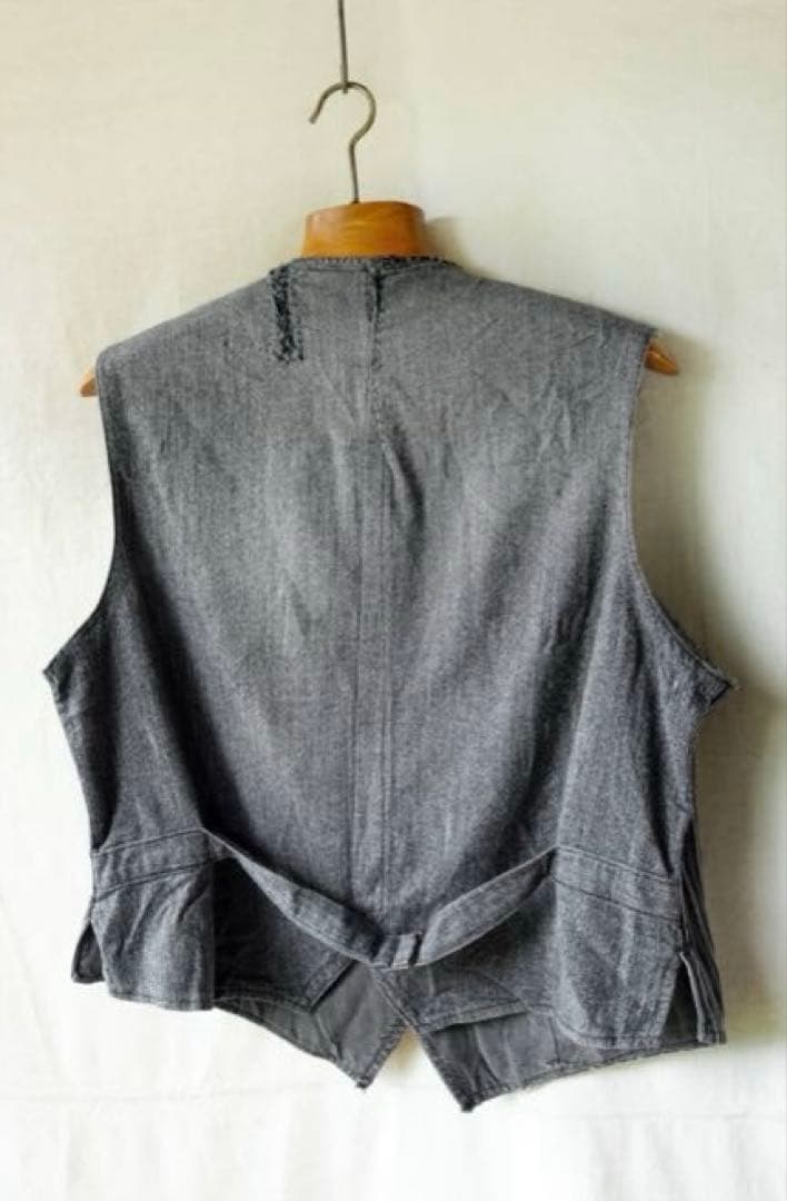 30's フランス ヴィンテージ ごま塩ストライプ ファーマーズベスト ジレ