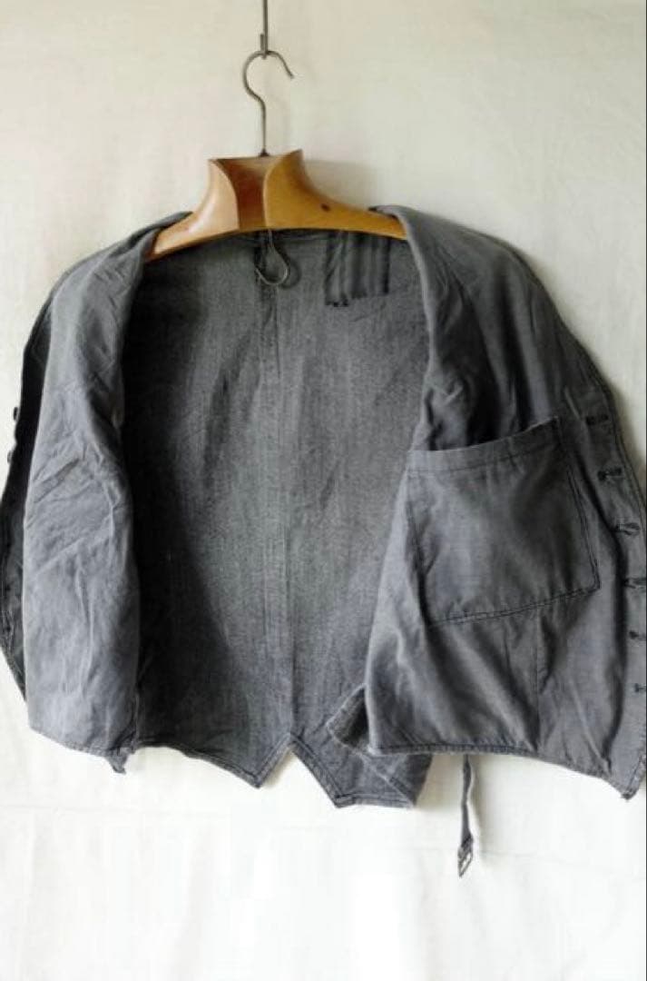 30's フランス ヴィンテージ ごま塩ストライプ ファーマーズベスト ジレ