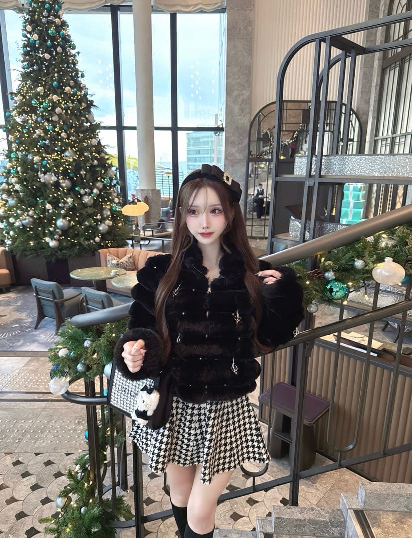 ルミニョン Lumi puff kirakira bijou fur coat