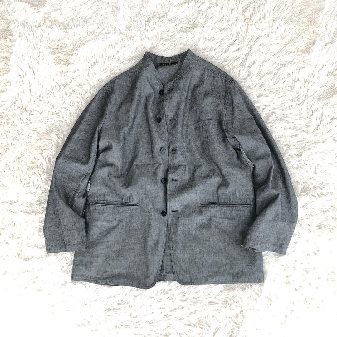 フランス製hollingtonバンドカラーウールリネンジャケット　グレー