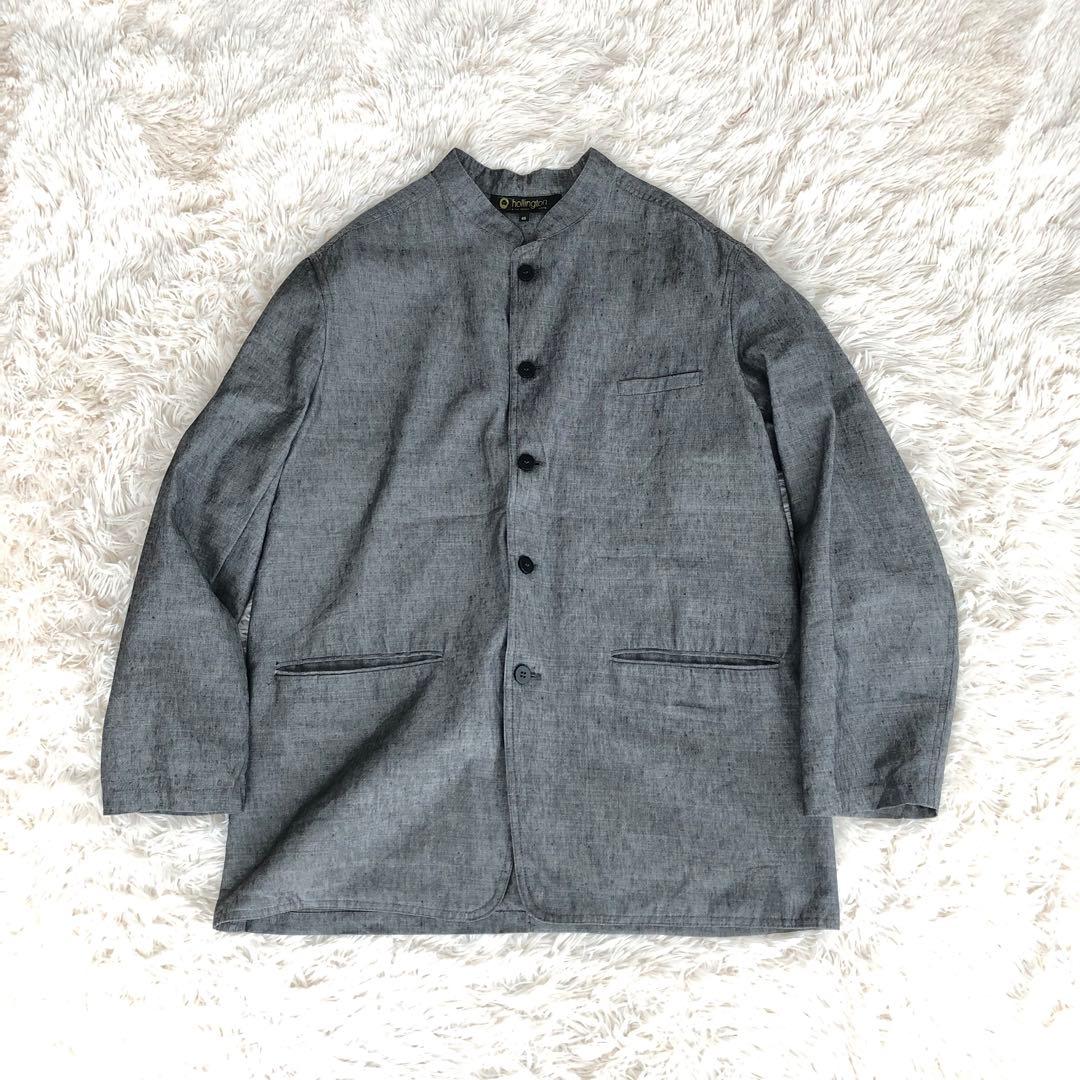 フランス製hollingtonバンドカラーウールリネンジャケット　グレー