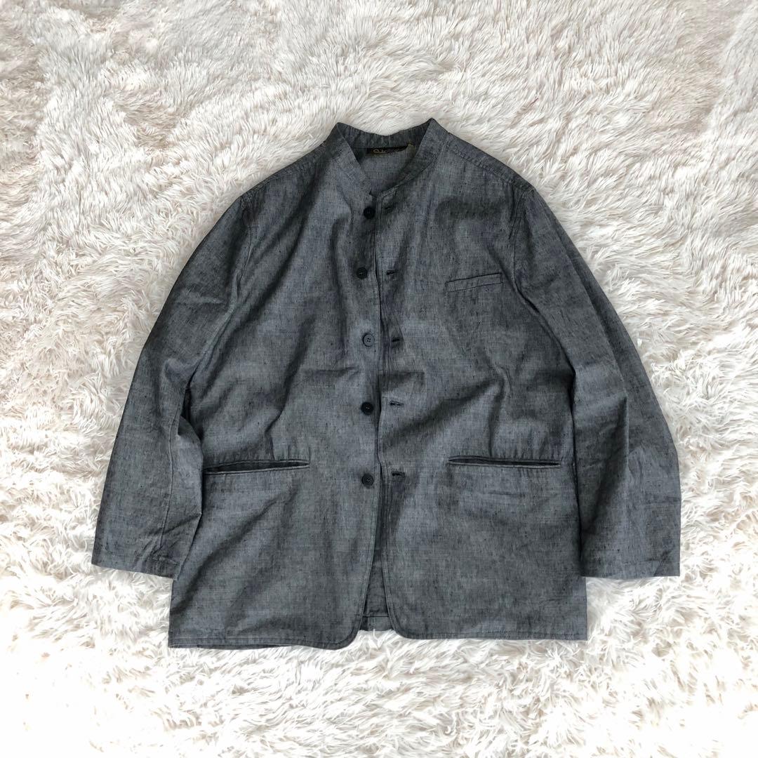 フランス製hollingtonバンドカラーウールリネンジャケット　グレー