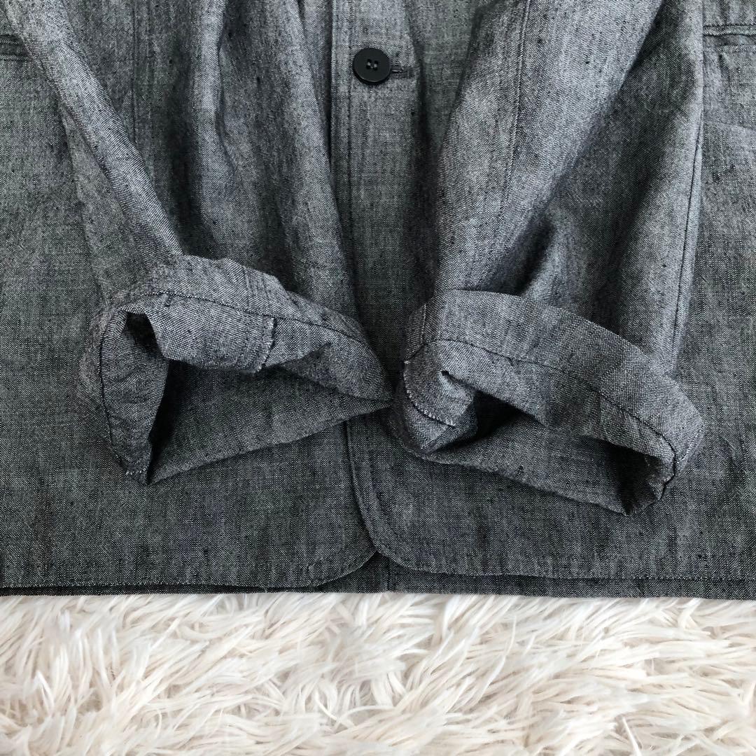 フランス製hollingtonバンドカラーウールリネンジャケット　グレー