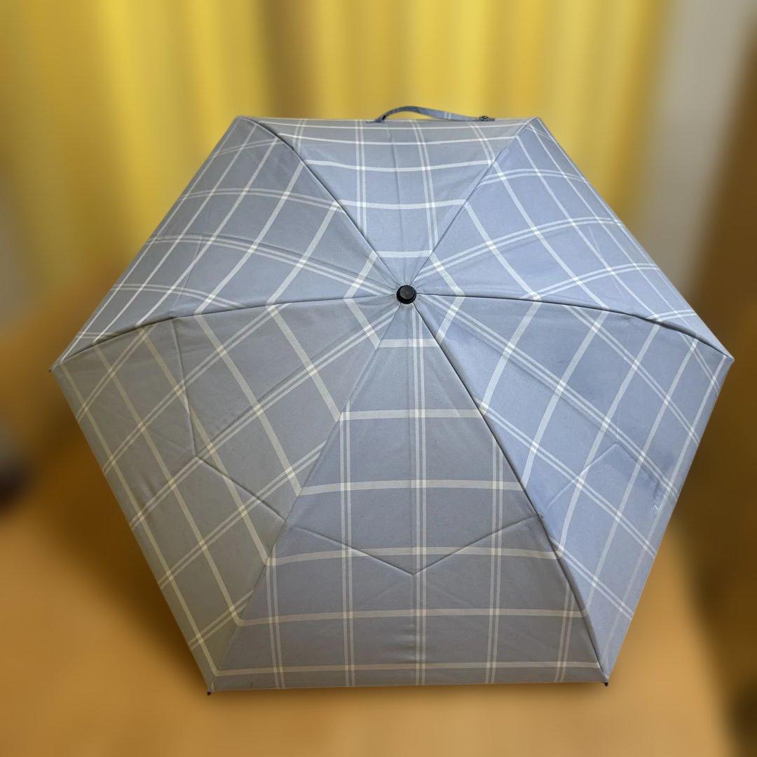 サンバリア 2段折コンパクト、チェック(ブルー)