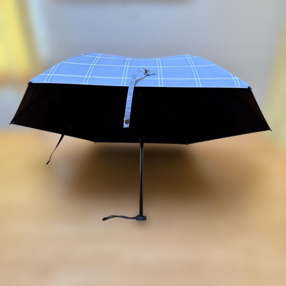 サンバリア 2段折コンパクト、チェック(ブルー)