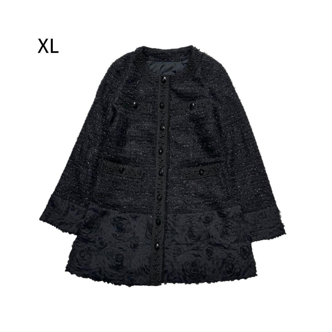 希少 大きいサイズ ノコオーノ ノーカラー ジャケット ツイード ロング 42