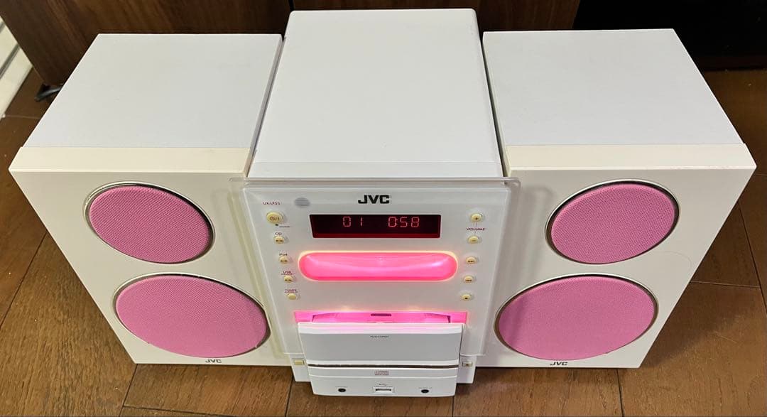 JVC UX-LP55 CDコンポ iPod対応 ホワイト ピンク リモコン付