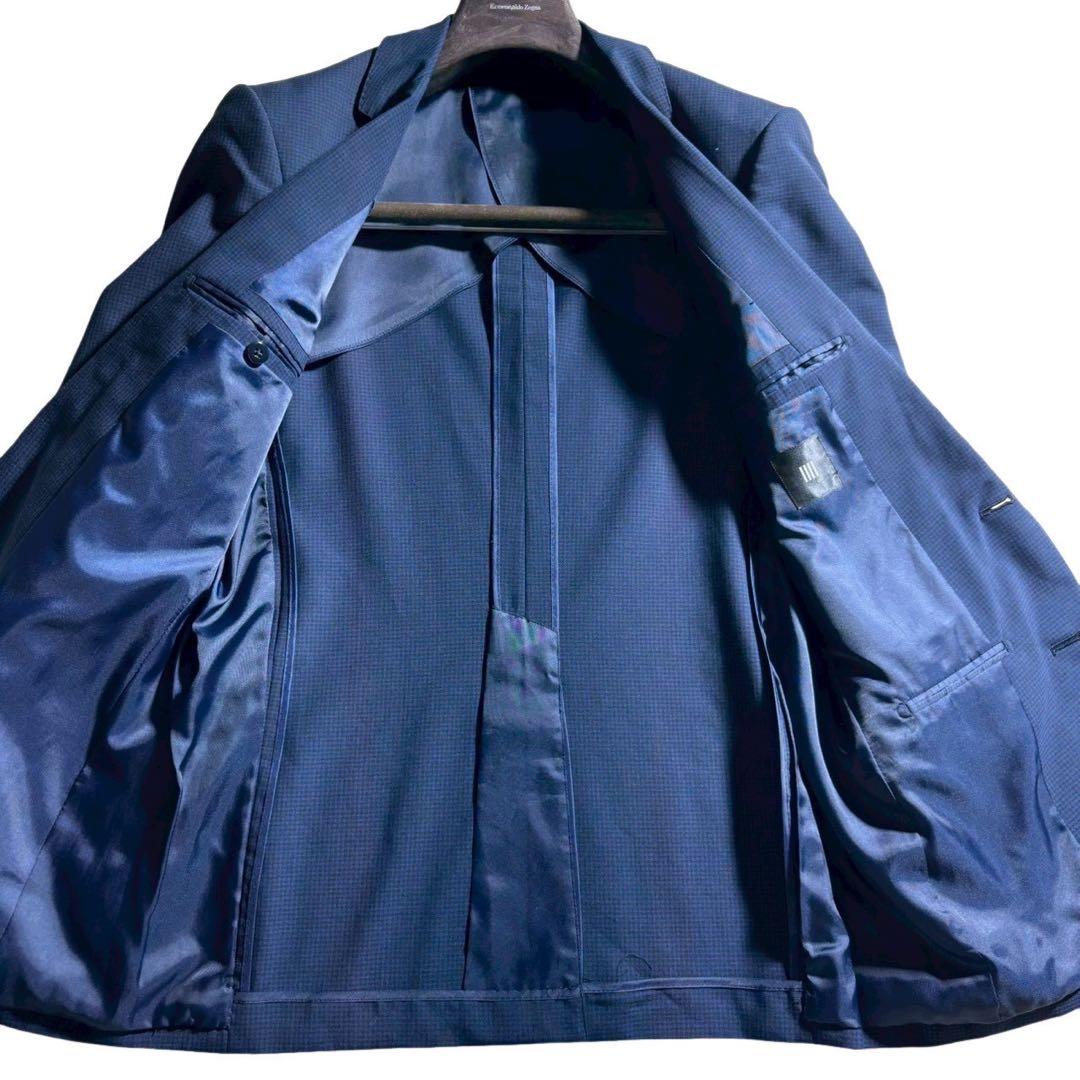 美品✨ スーツセレクト 3ピース セットアップ ネイビー シャドーチェック A6