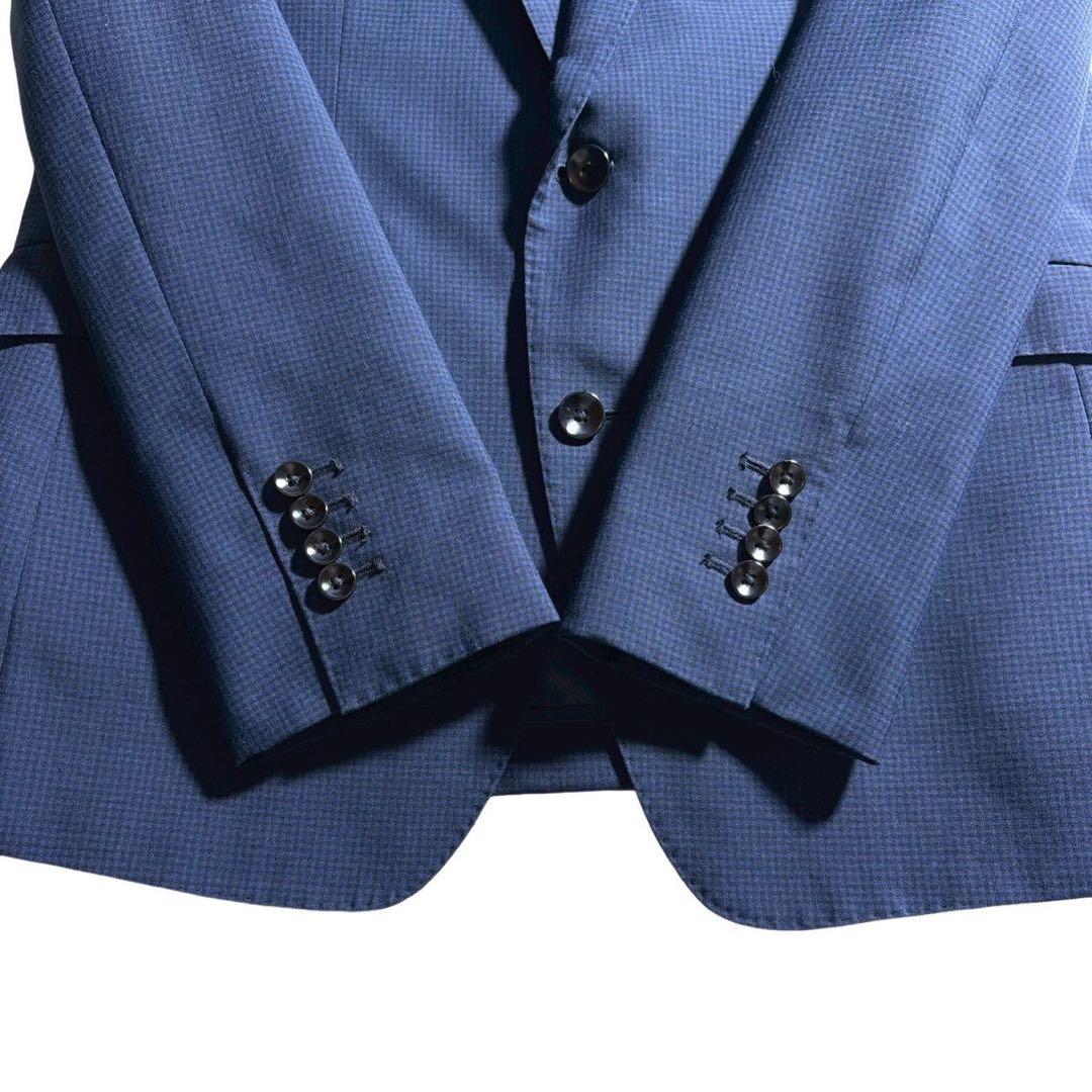 美品✨ スーツセレクト 3ピース セットアップ ネイビー シャドーチェック A6