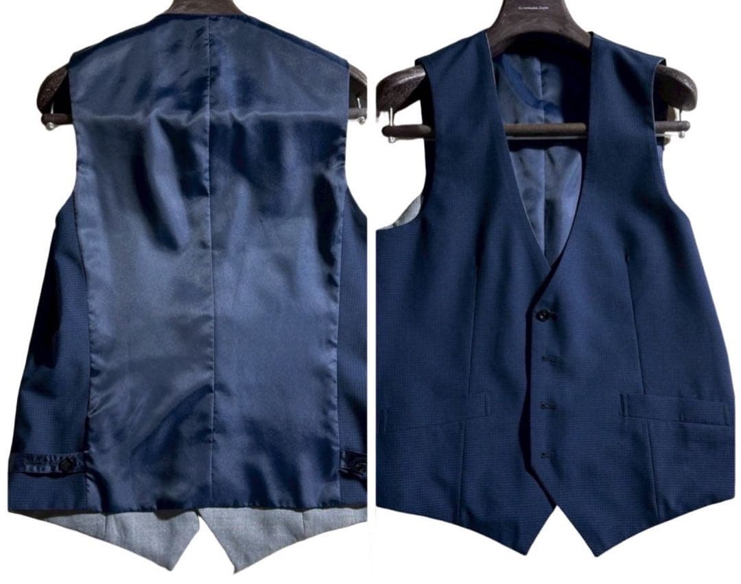 美品✨ スーツセレクト 3ピース セットアップ ネイビー シャドーチェック A6