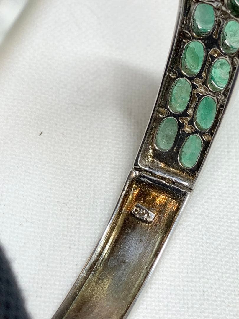 エメラルド＋シルバー925　バングル　レア　内径約57mm