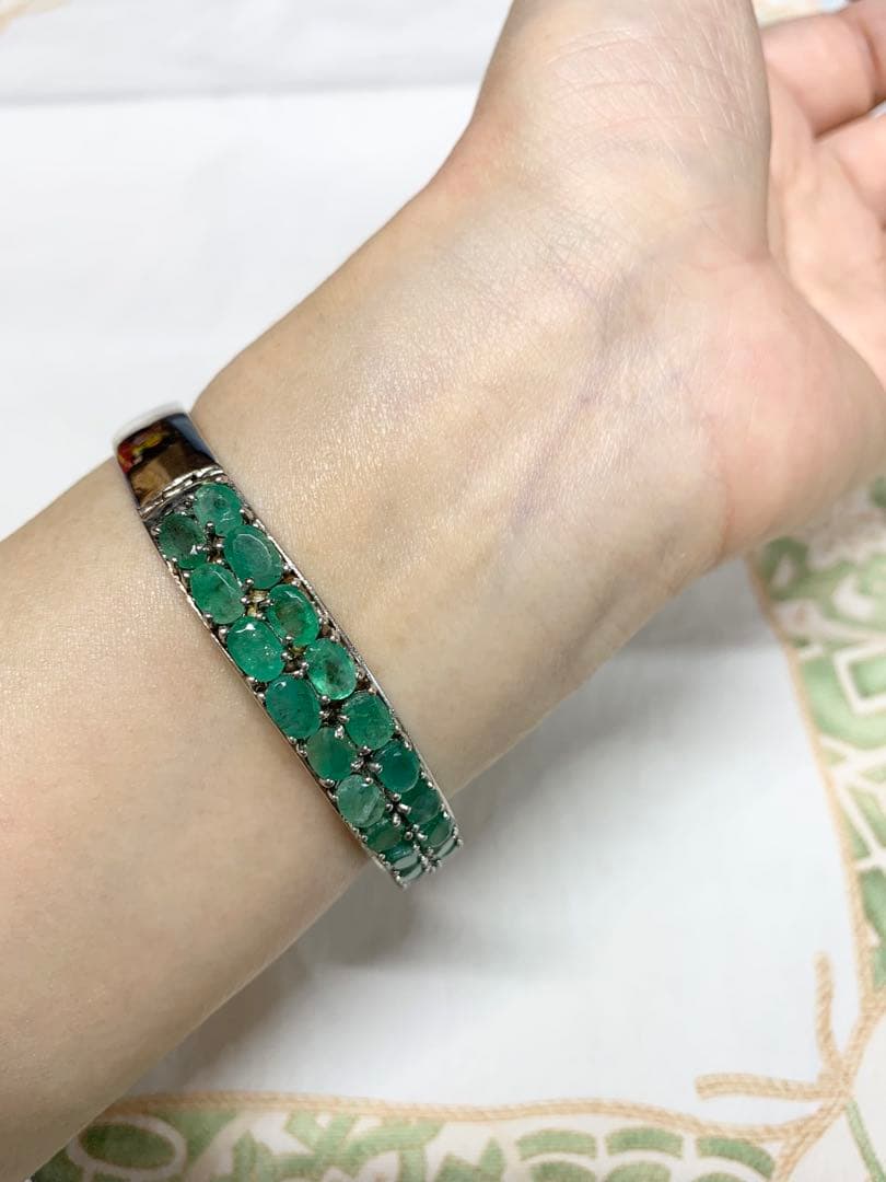 エメラルド＋シルバー925　バングル　レア　内径約57mm