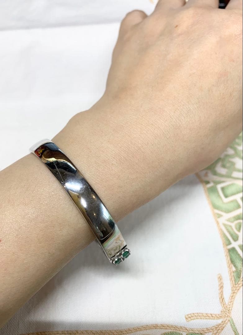 エメラルド＋シルバー925　バングル　レア　内径約57mm