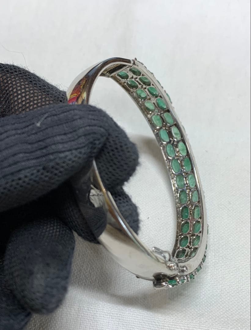 エメラルド＋シルバー925　バングル　レア　内径約57mm