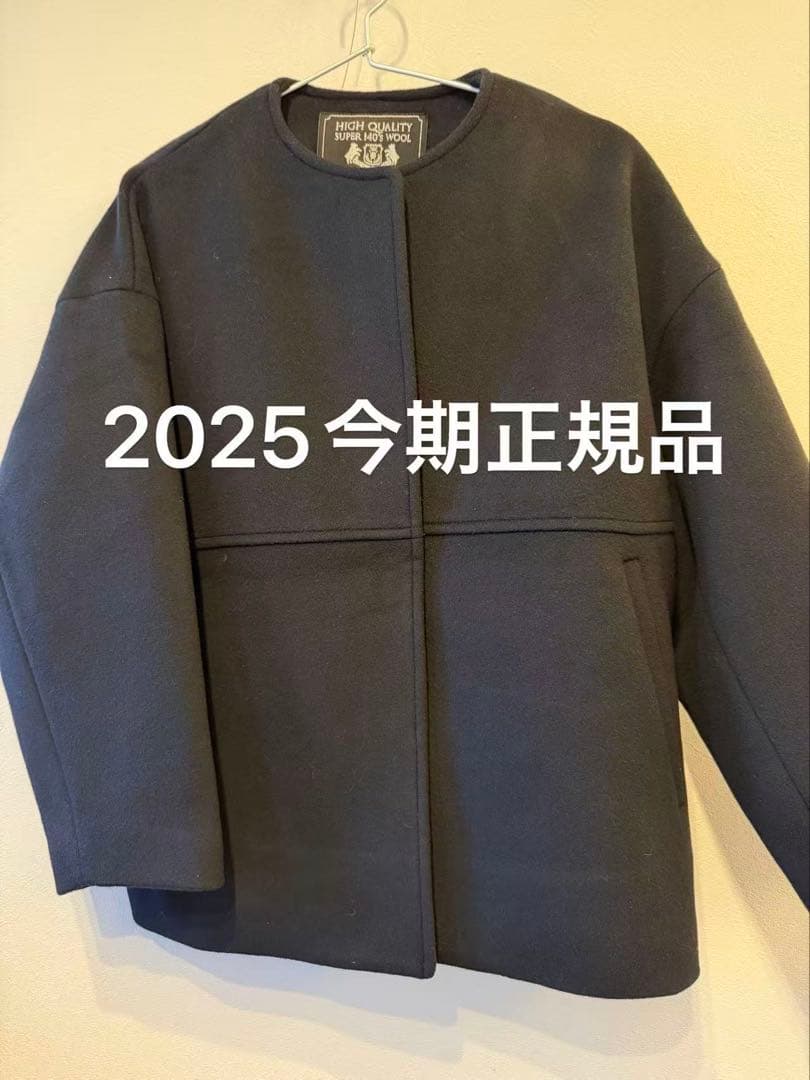 super140ビーバーノーカラーショートコート ブラック