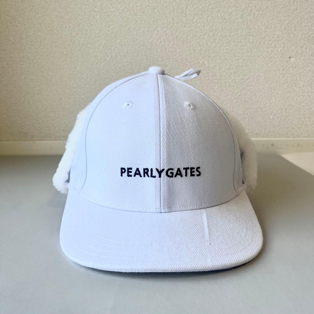 【新品】PEARLYGATESファー付きキャップ　ホワイト　イヤーマフ