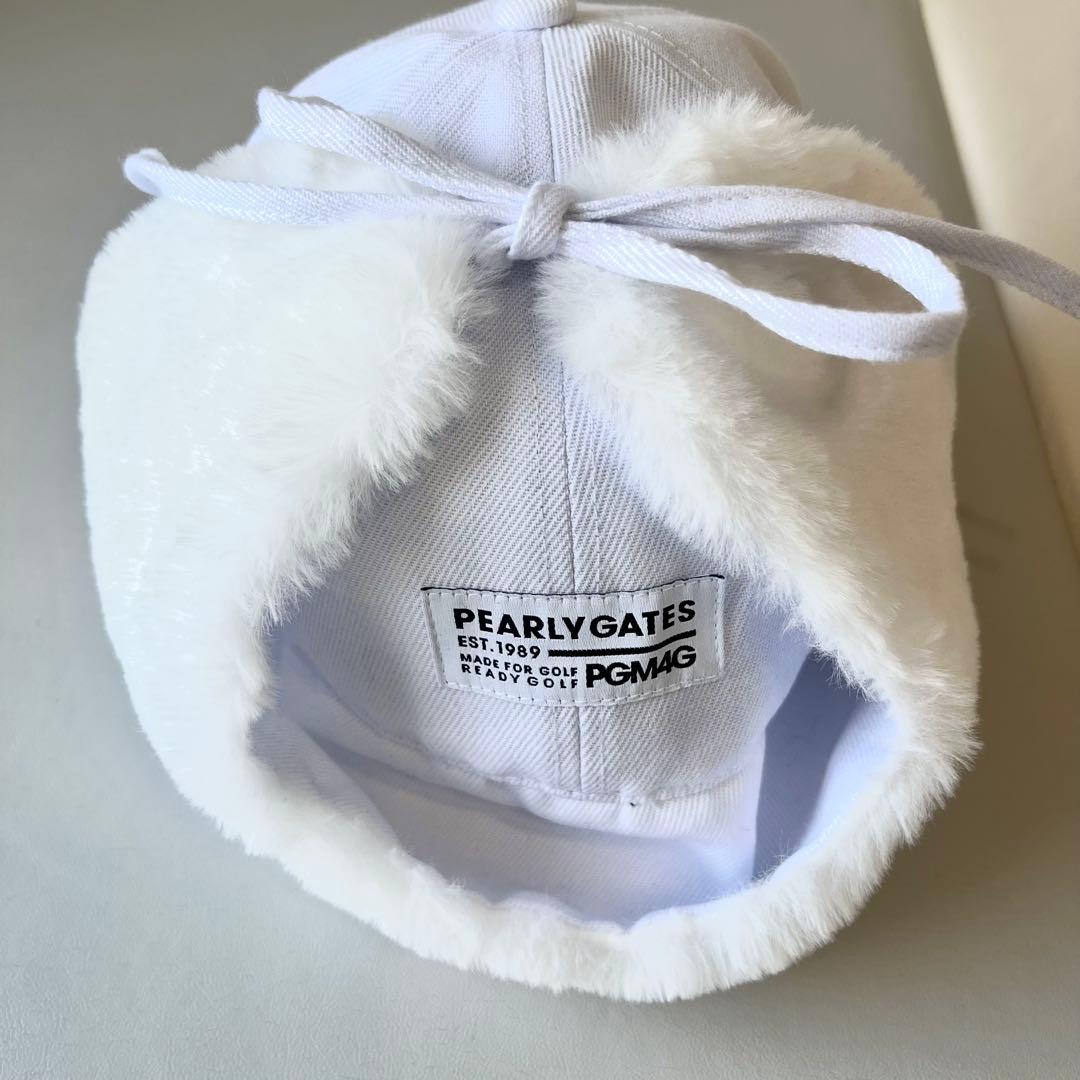 【新品】PEARLYGATESファー付きキャップ　ホワイト　イヤーマフ