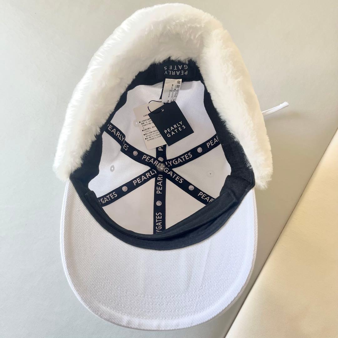 【新品】PEARLYGATESファー付きキャップ　ホワイト　イヤーマフ