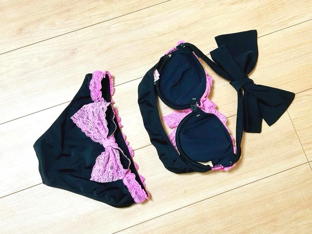 MA✽RS♡定番♡盛りブラパット入り♡水着♡セパレートビキニ♡ブラック×ピンク