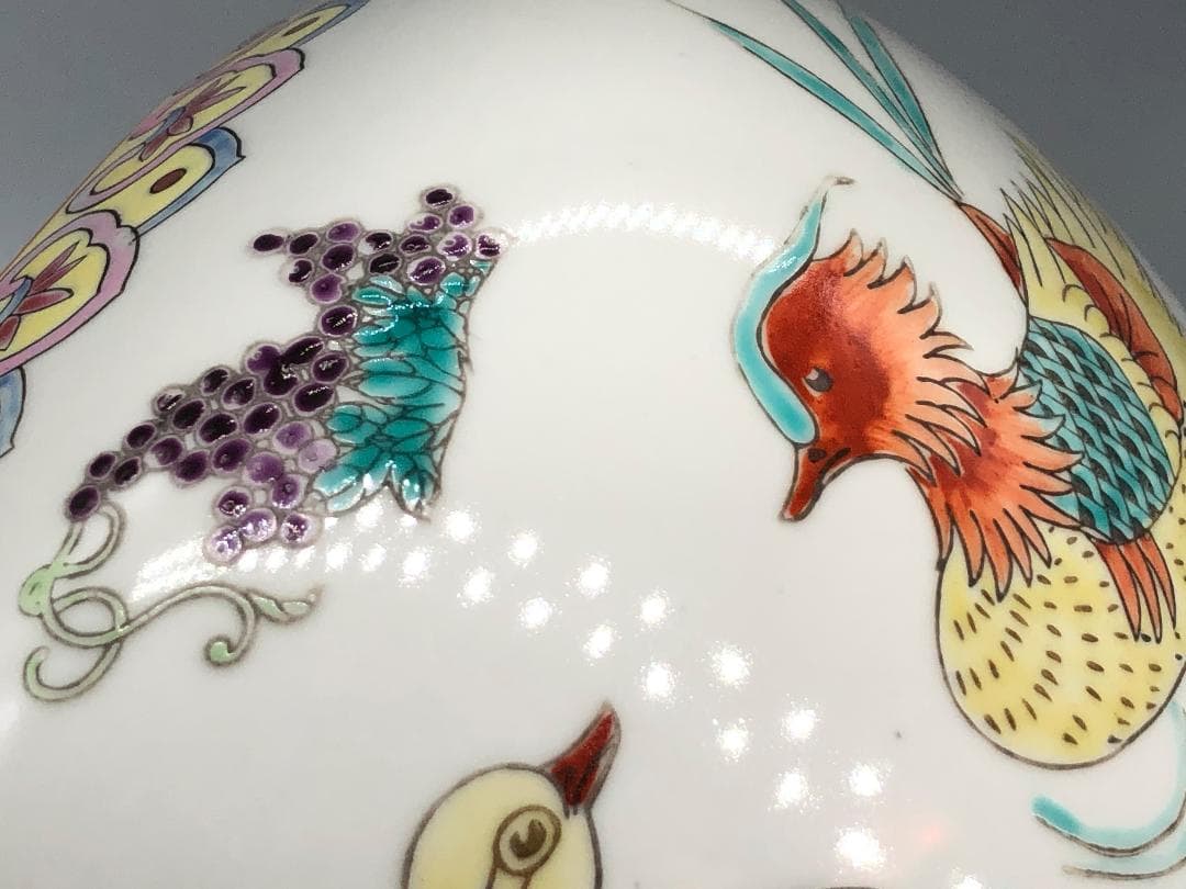 【景徳鎮の甕】 粉彩色絵・鴛花文尽し 清朝期 骨董古玩 　M0317E