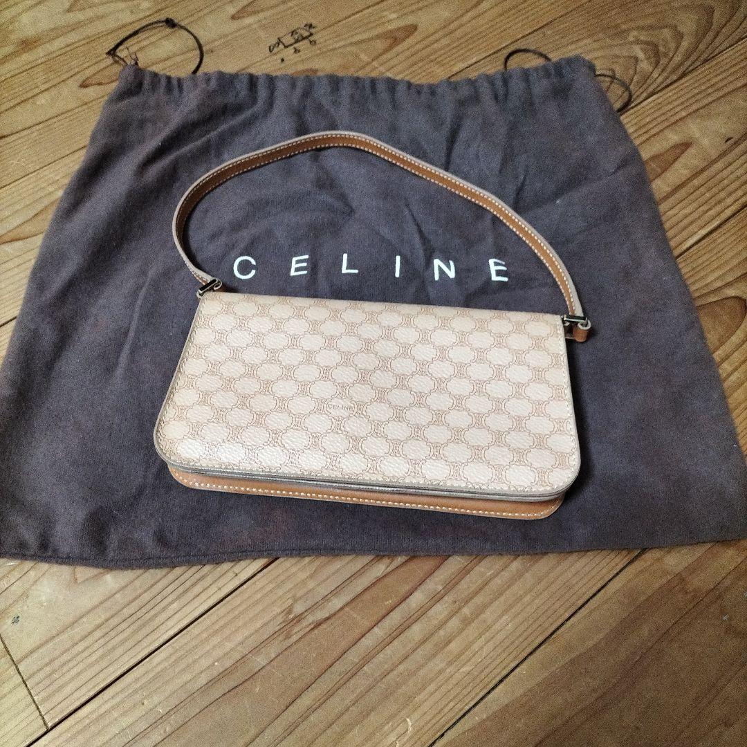 CELINE ハンドバッグ マカダム柄 PVC レザー ベージュ