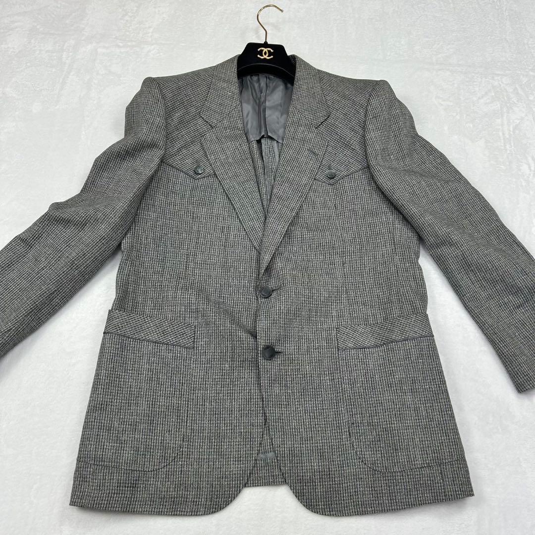 H58 L ランバン 麻 ウール シングル スーツ上下 グレー メンズ