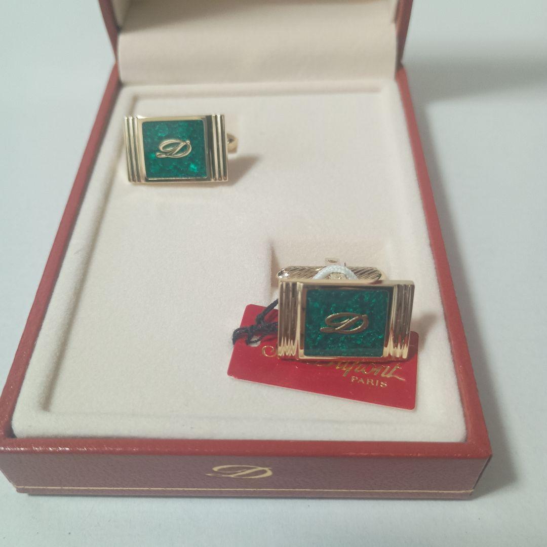 S.T.Dupontのグリーンとゴールドのスクエアカフリンクス