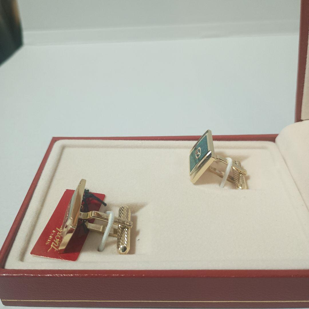 S.T.Dupontのグリーンとゴールドのスクエアカフリンクス