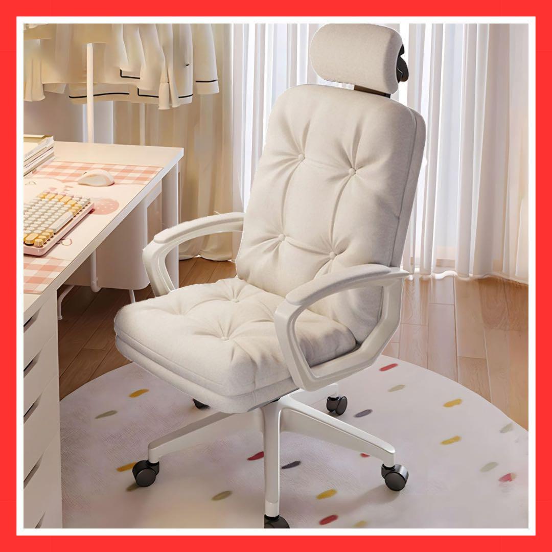 オフィスチェア　デスクチェア　パソコンチェア 椅子 キャスター付き　ホワイト