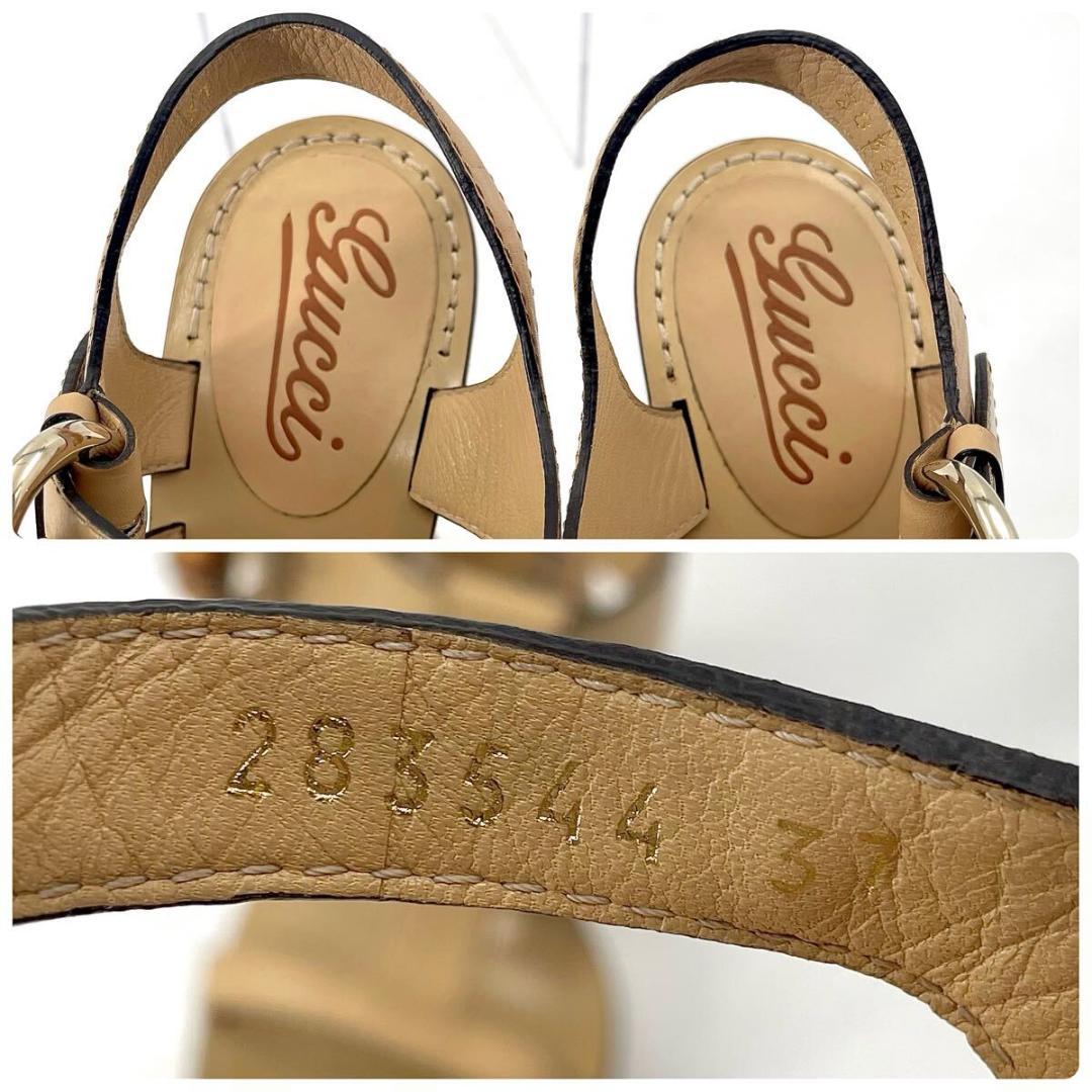 【未使用級】グッチ バンブー ストラップ ベルト サンダル ヒール レザー 本革