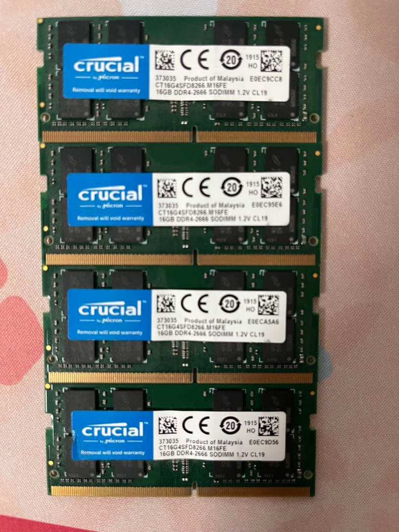 ノートPC用メモリ 16GB×4枚 Crucial DDR4-2666