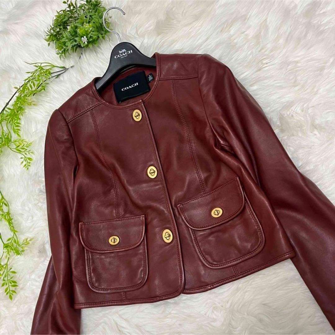 COACH コーチ ノーカラー ラムレザージャケット ライダース ターンロック