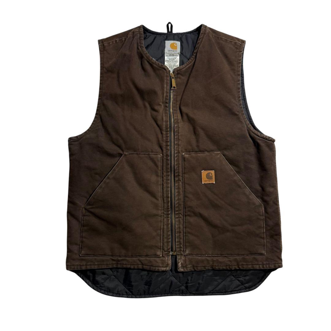 カーハート 04年製 USA製 ビンテージ ダークブラウン ダックベスト 古着