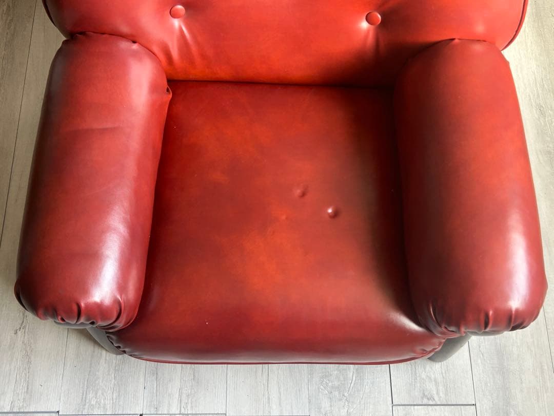 ①カリモク　karimoku オールドカリモク　レッド　レザー　アームソファ