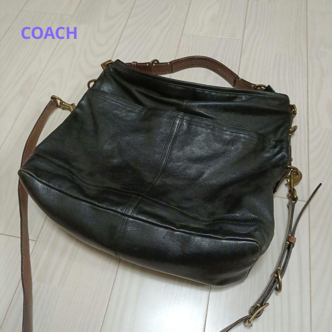 COACH/黒 レザー ショルダーバッグ