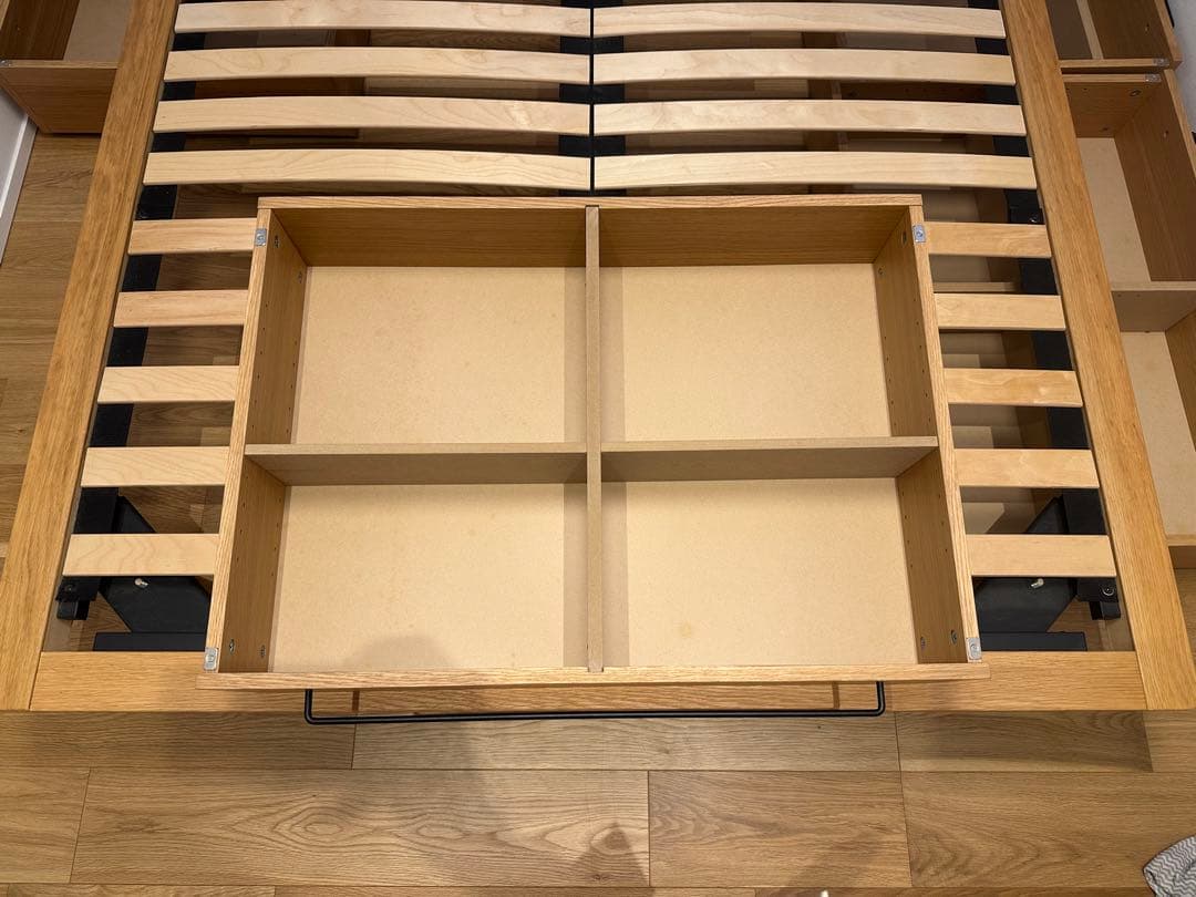 ★おっと★無印良品　ダブルベッドフレーム★収納4個付き　木製オーク