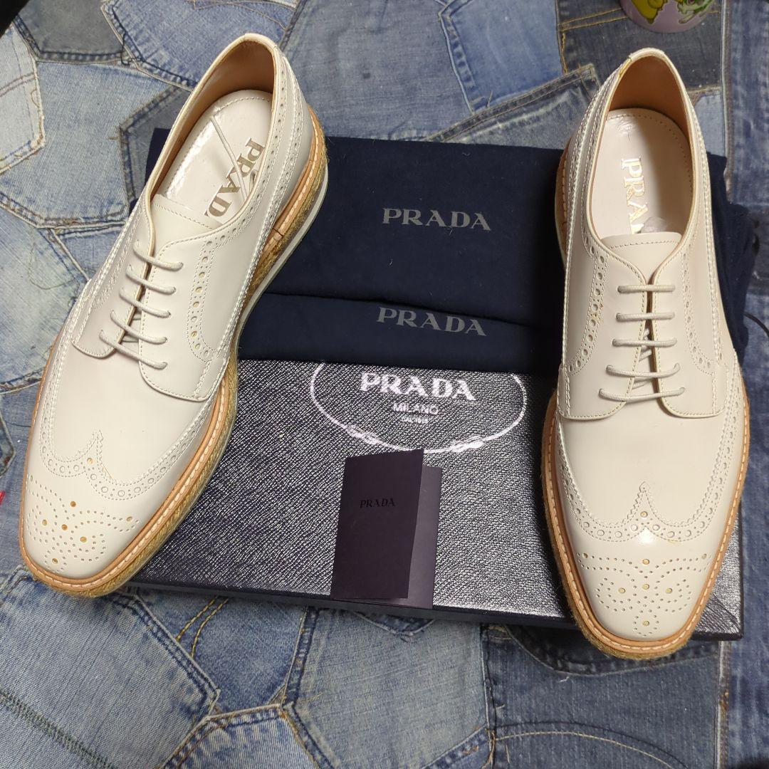 横浜高島屋購入　 レザーシューズ　エスパドリーユ　白　7 厚底　ウイングチップ