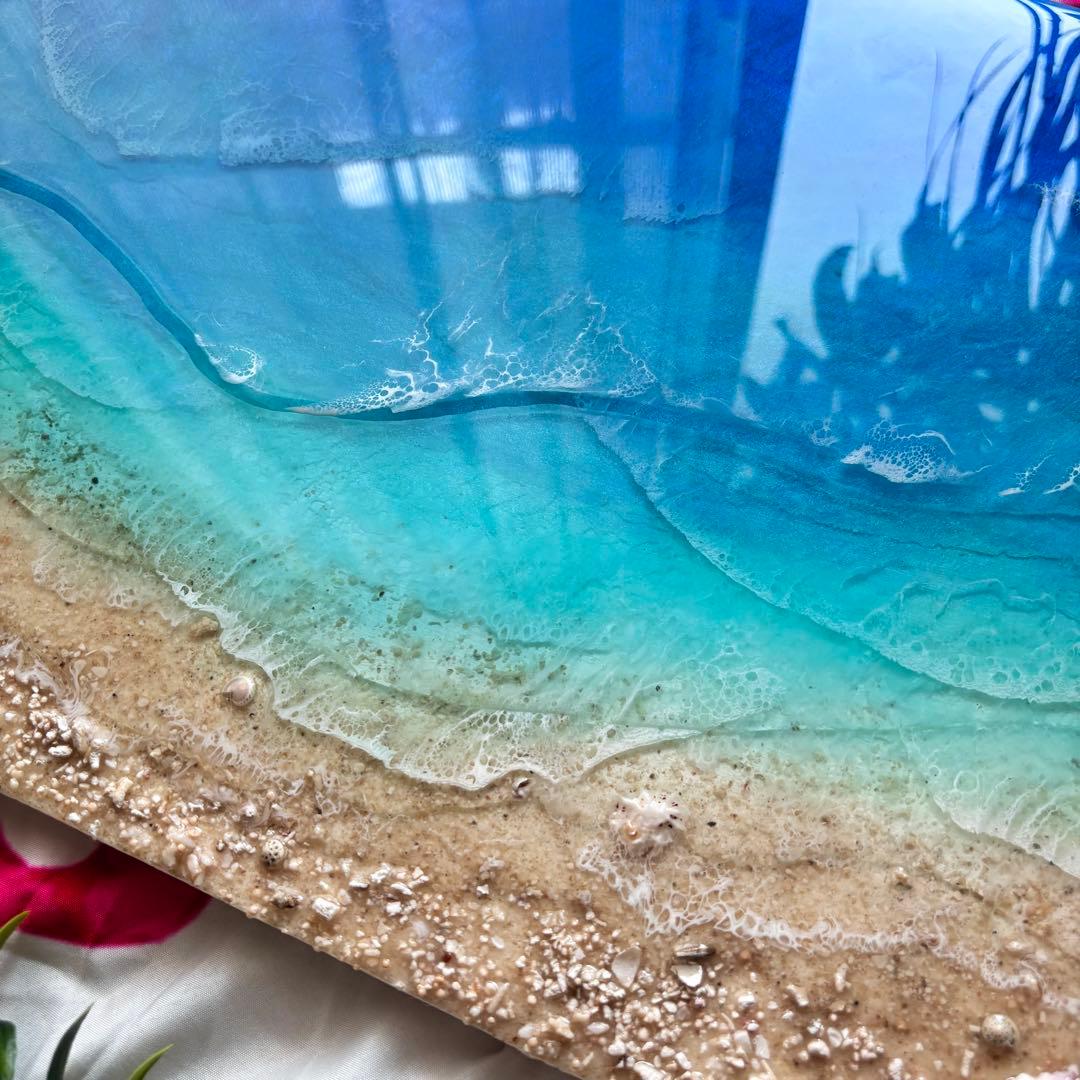 『okinawaの海を感じる』オーシャンレジンアート／杉板30×60