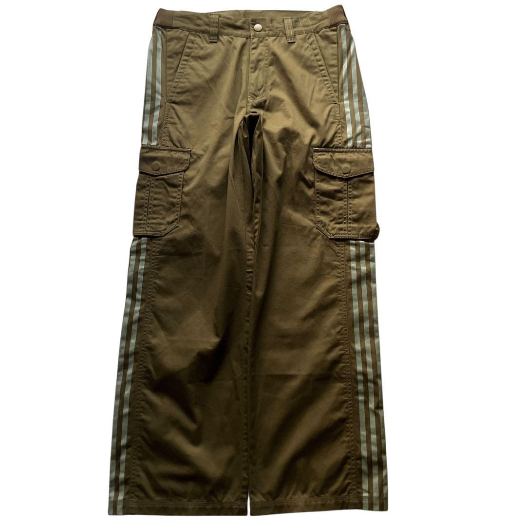 美品00s極太 adidas バギーカーゴパンツ けつロゴビッグプリント緑Y2K