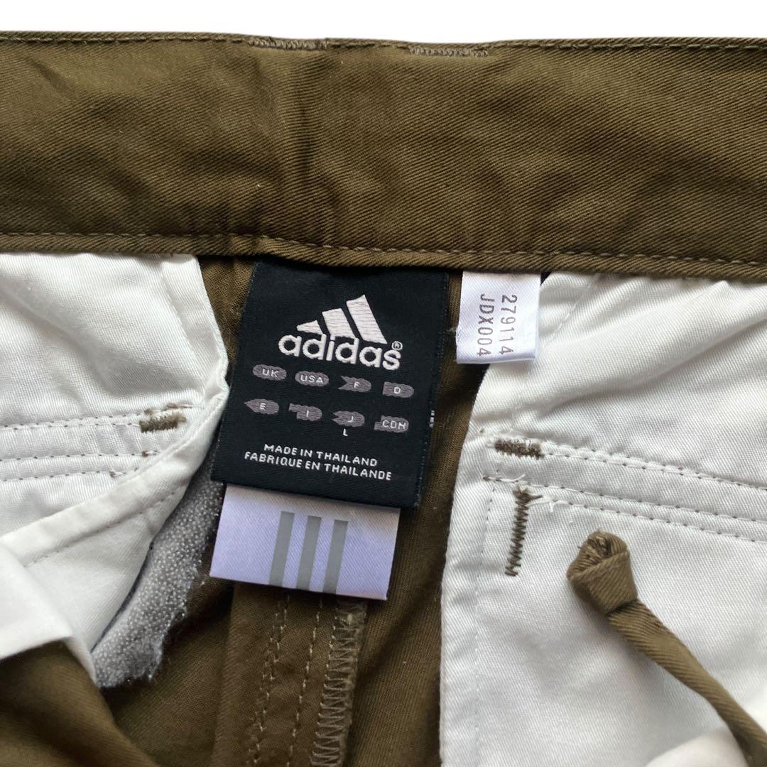 美品00s極太 adidas バギーカーゴパンツ けつロゴビッグプリント緑Y2K