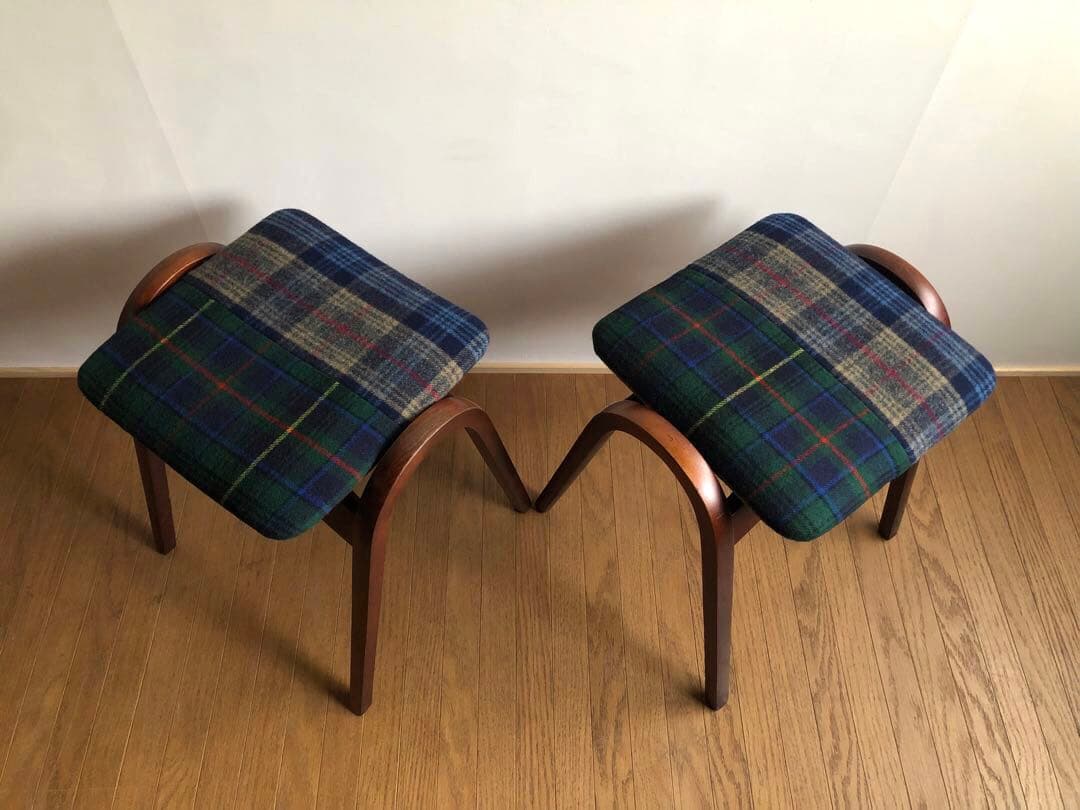 秋田木工 曲木 剣持スツール 2脚セット ヴィンテージ家具 古代色 レトロ 民藝