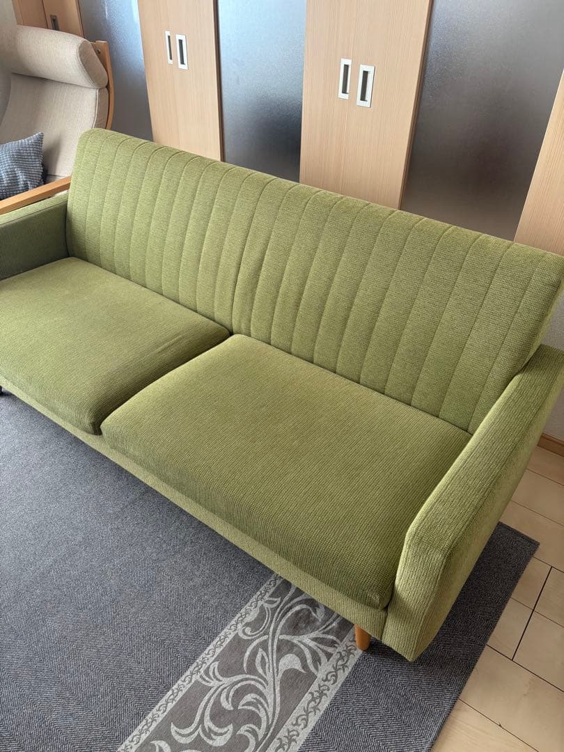マルイチセーリング　ファブリックソファ 3人掛け ソファ　グリーン　木製　美品