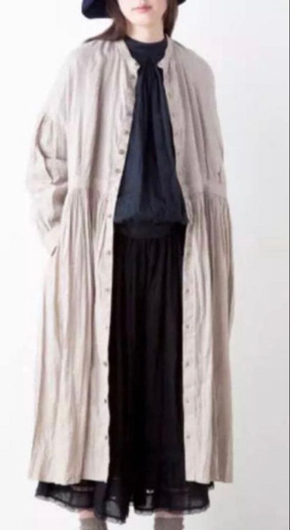 nest robe ブラックリネンバンドカラーワンピース