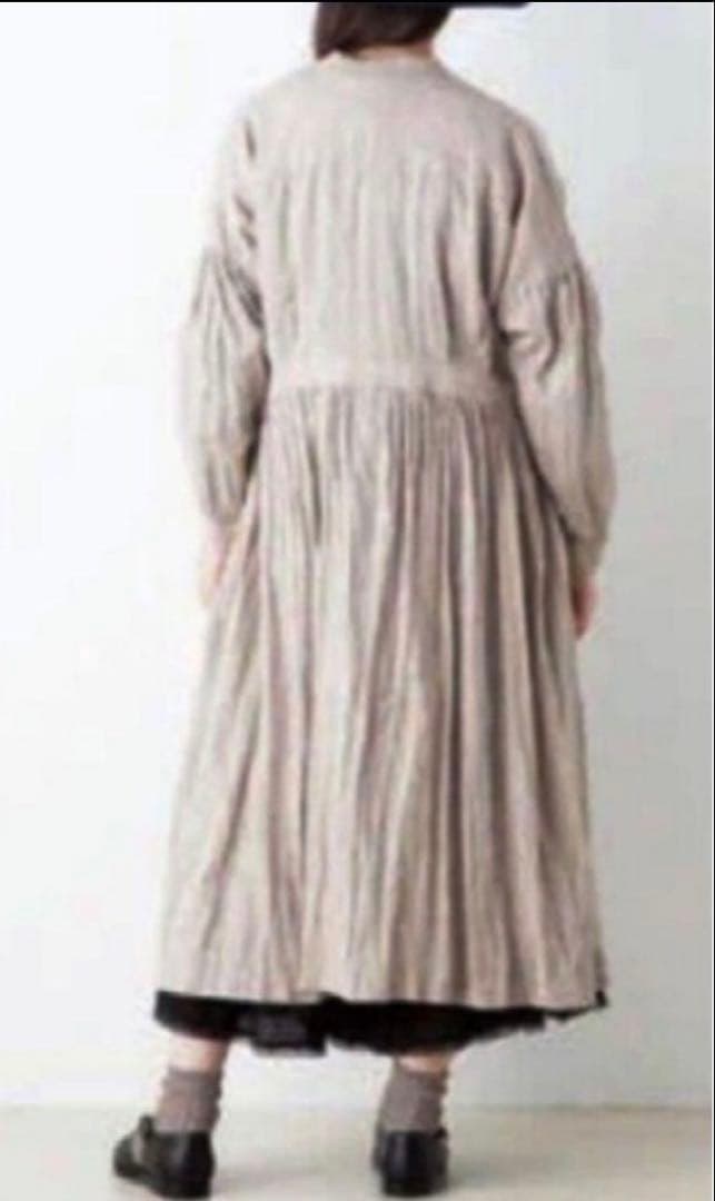 nest robe ブラックリネンバンドカラーワンピース