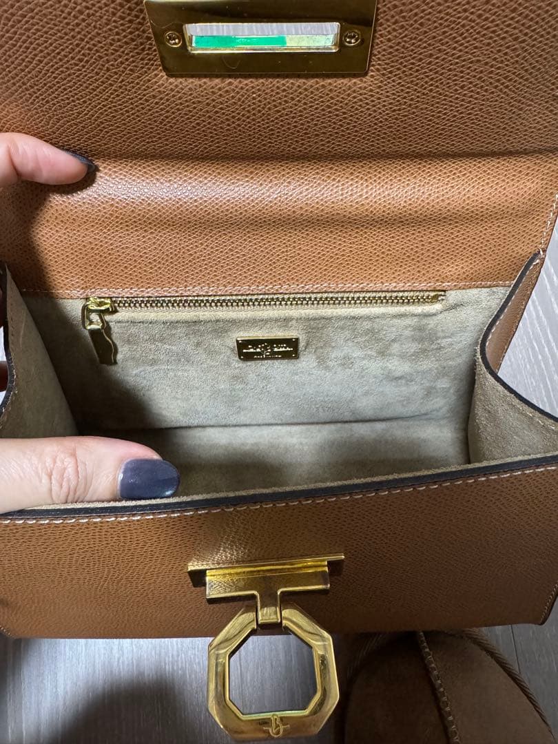 カルボッティ ブラウンレザー ハンドバッグ ゴールド金具