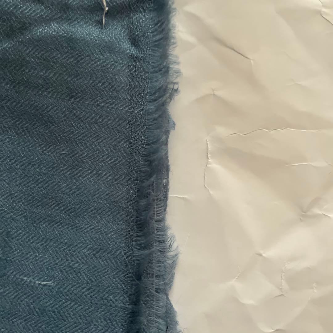 カシミア　花柄刺繍 ストール 青色 フリンジ付き