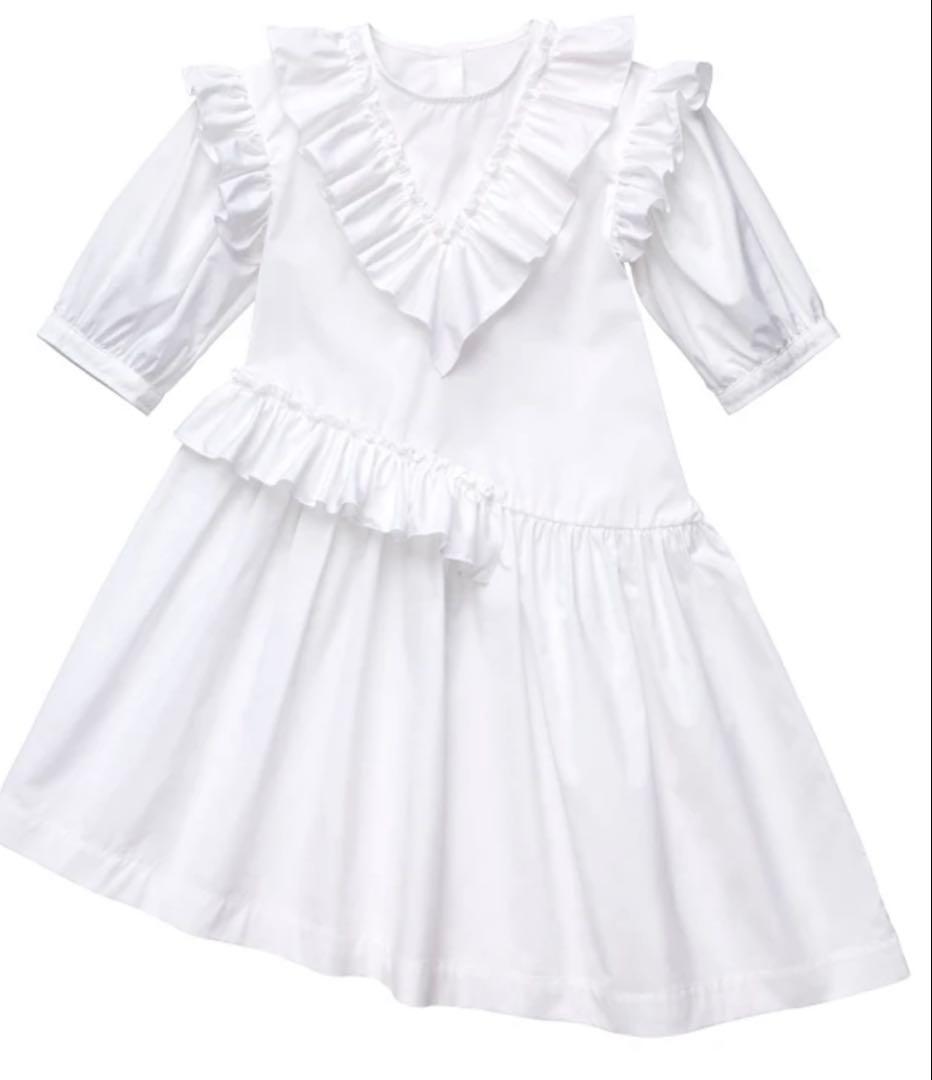 simone rocha× kidsキッズフリル付き白ドレスワンピース