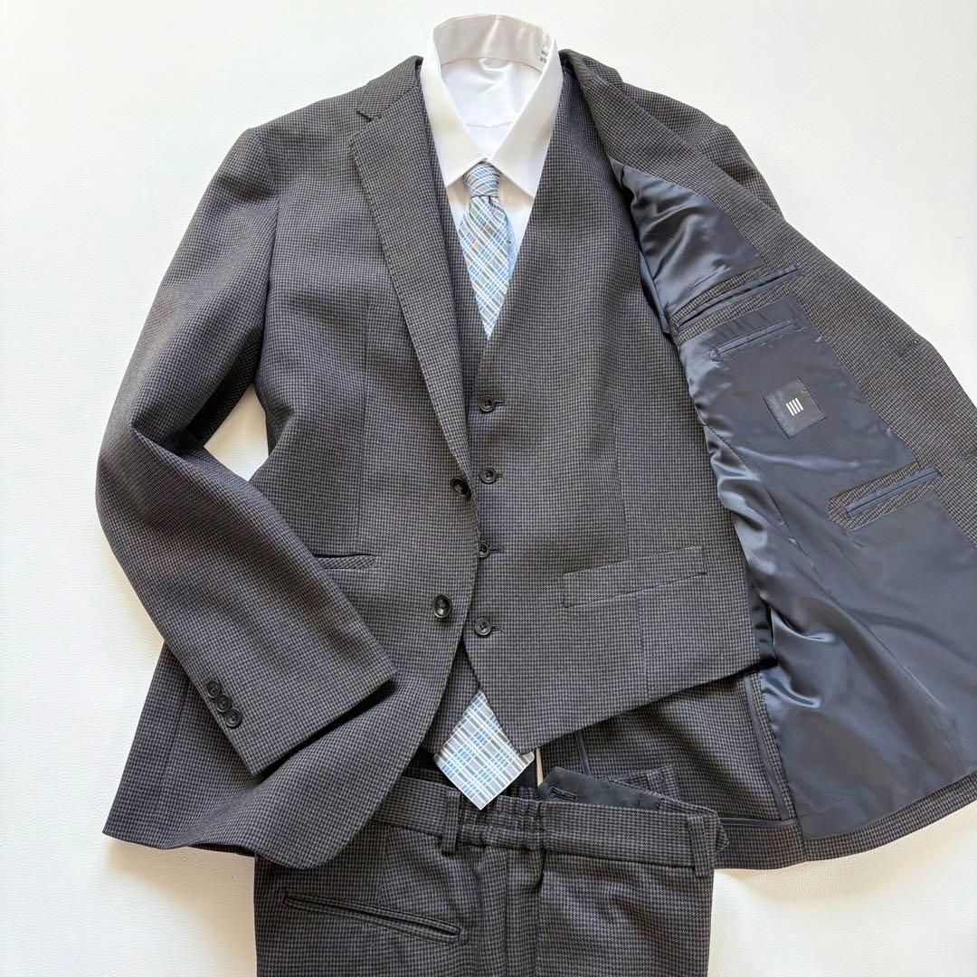 未使用級 スーツセレクト 千鳥格子　4S スーツ スリーピース 2B
