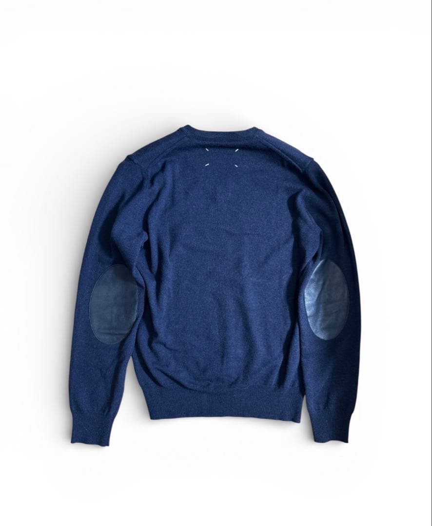 極美品 メゾンマルジェラ ラムレザーエルボーパッチニット ネイビー S-M相当