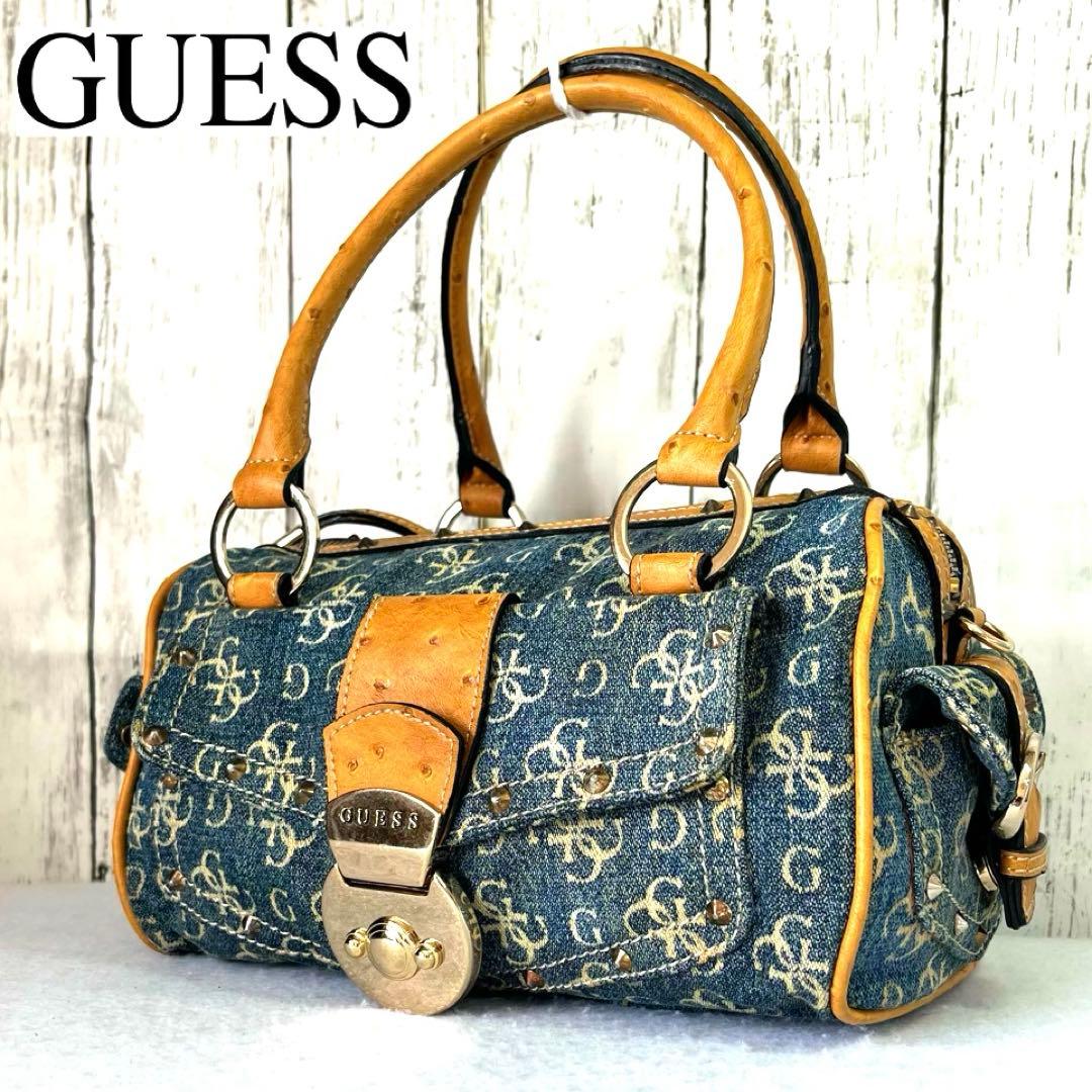 GUESS ゲス デニムハンドバッグ レザー ミニ ボストン コンビ レディース